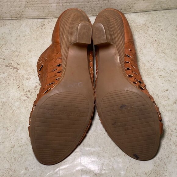 Franco Sarto Womens Tan Leather Peep-Toe Heels Back Zipper Western Boho - Picture 8 of 10